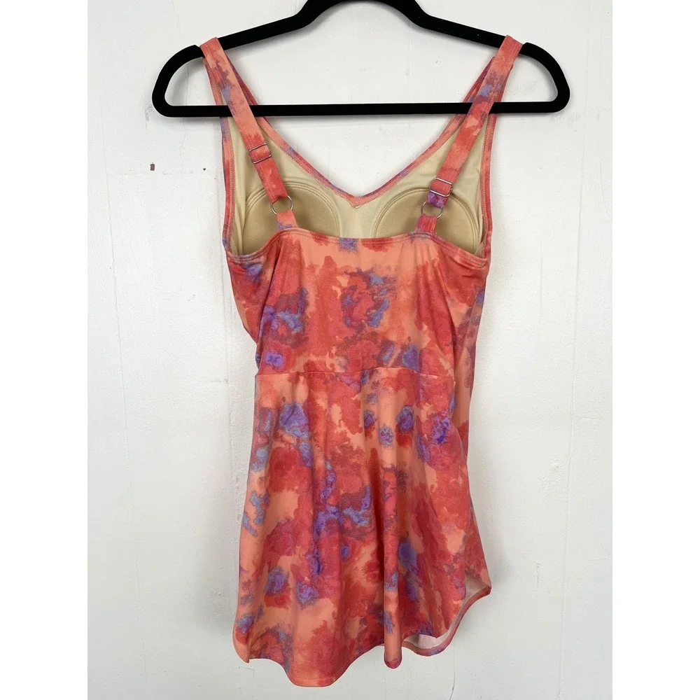 D&Co. Beach Orange Floral Wrap Front One-Piece Swim Dress Size Small US 6 - Picture 5 of 5